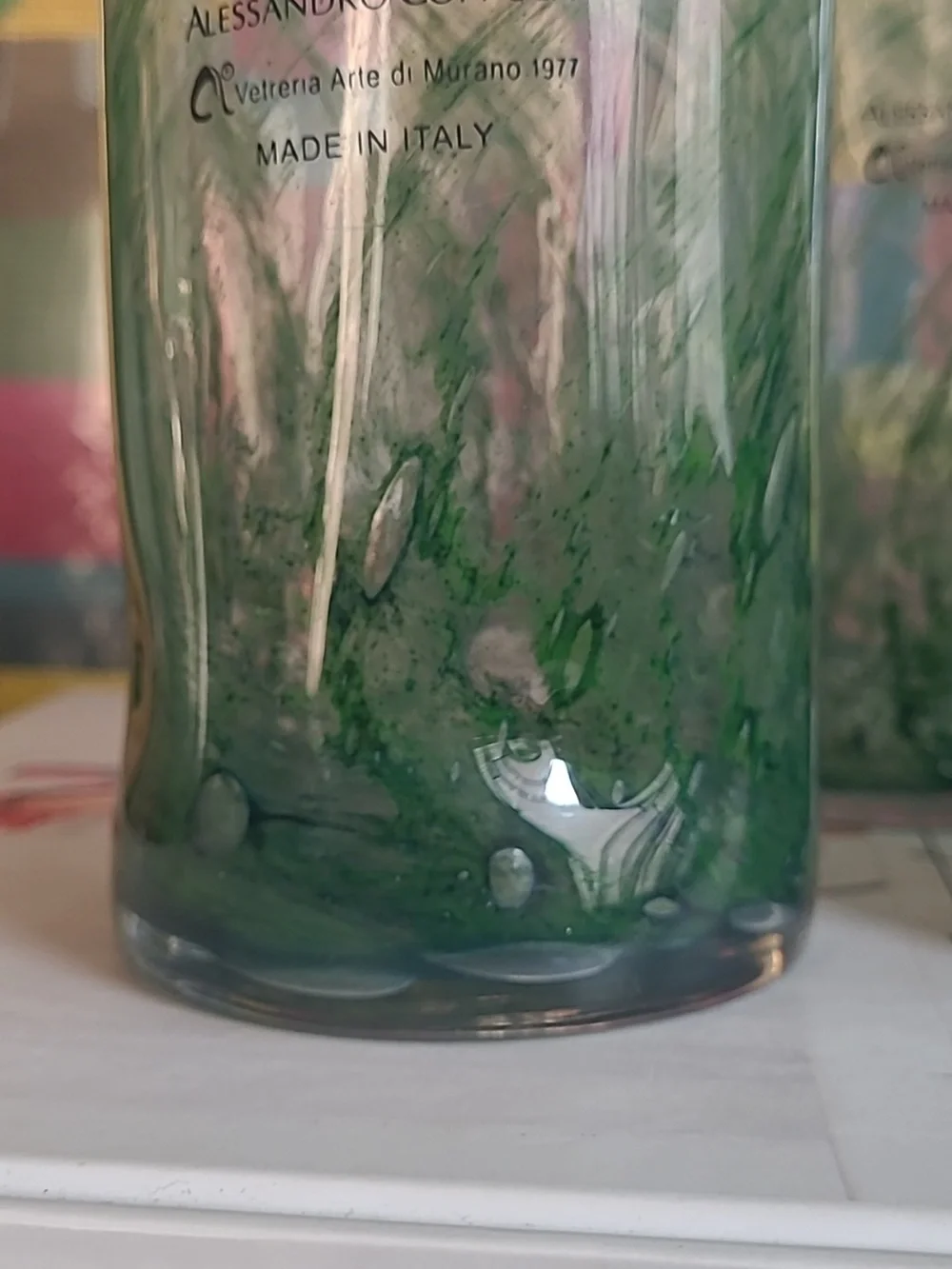 MURANO HANDBLOWN GLASS GREEN SWIRL HIGHBALL CUPS SET OF 4